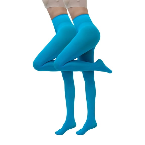 2PC Pastel Pantyhose Women Opaque Tights Solid Color Pantyhose - Colorful Leg-Enhancing Stockings Tummy Compression Tights(Blue,L)