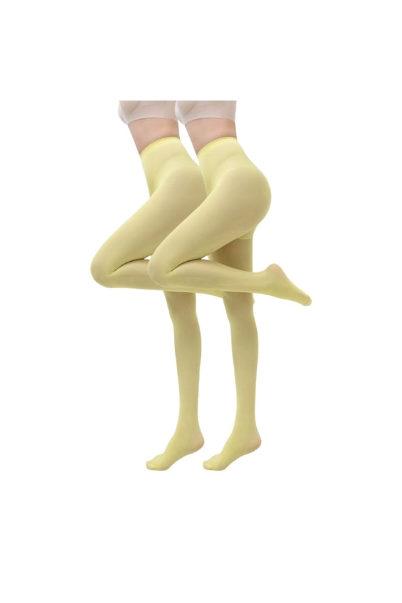 2PC Pastel Pantyhose Women's Opaque Tights Solid Color Pantyhose - Colorful Leg-Enhancing Stockings Tummy Compression Tights(Yellow,L)