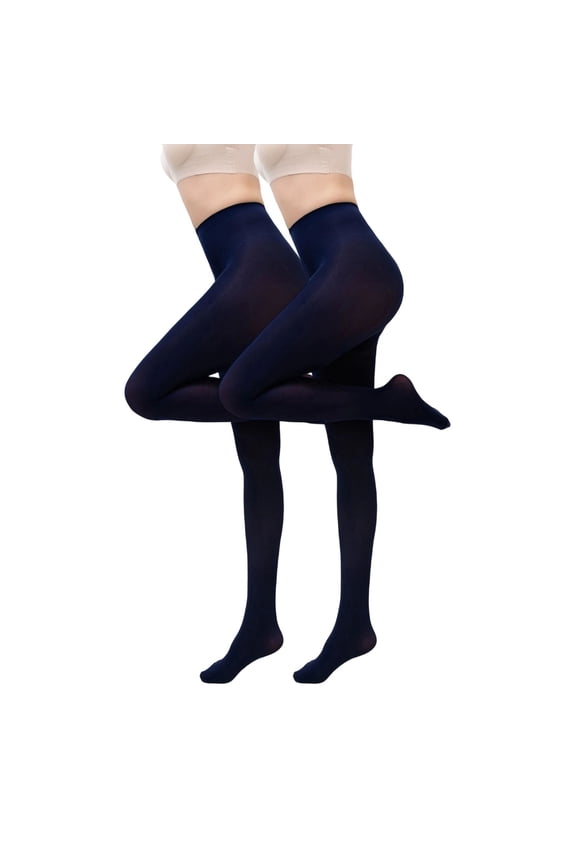 2PC Pastel Pantyhose Womens Opaque Tights Solid Color Pantyhose - Colorful Leg-Enhancing Stockings Tummy Compression Tights(Navy,L)