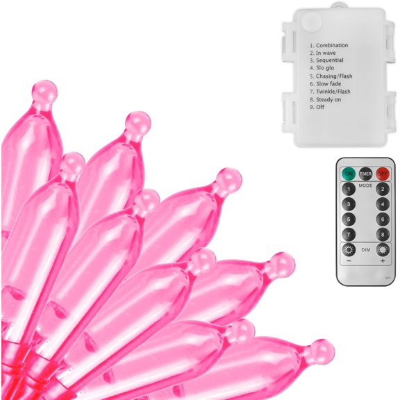 2PC Pink Lights Battery Operated String Lights, 33Ft 100 LED with Auto Timer & 8 Modes & Remote Control, Shatterproof Waterproof for Outdoor Indoor Valentine's Day Wedding Party Home