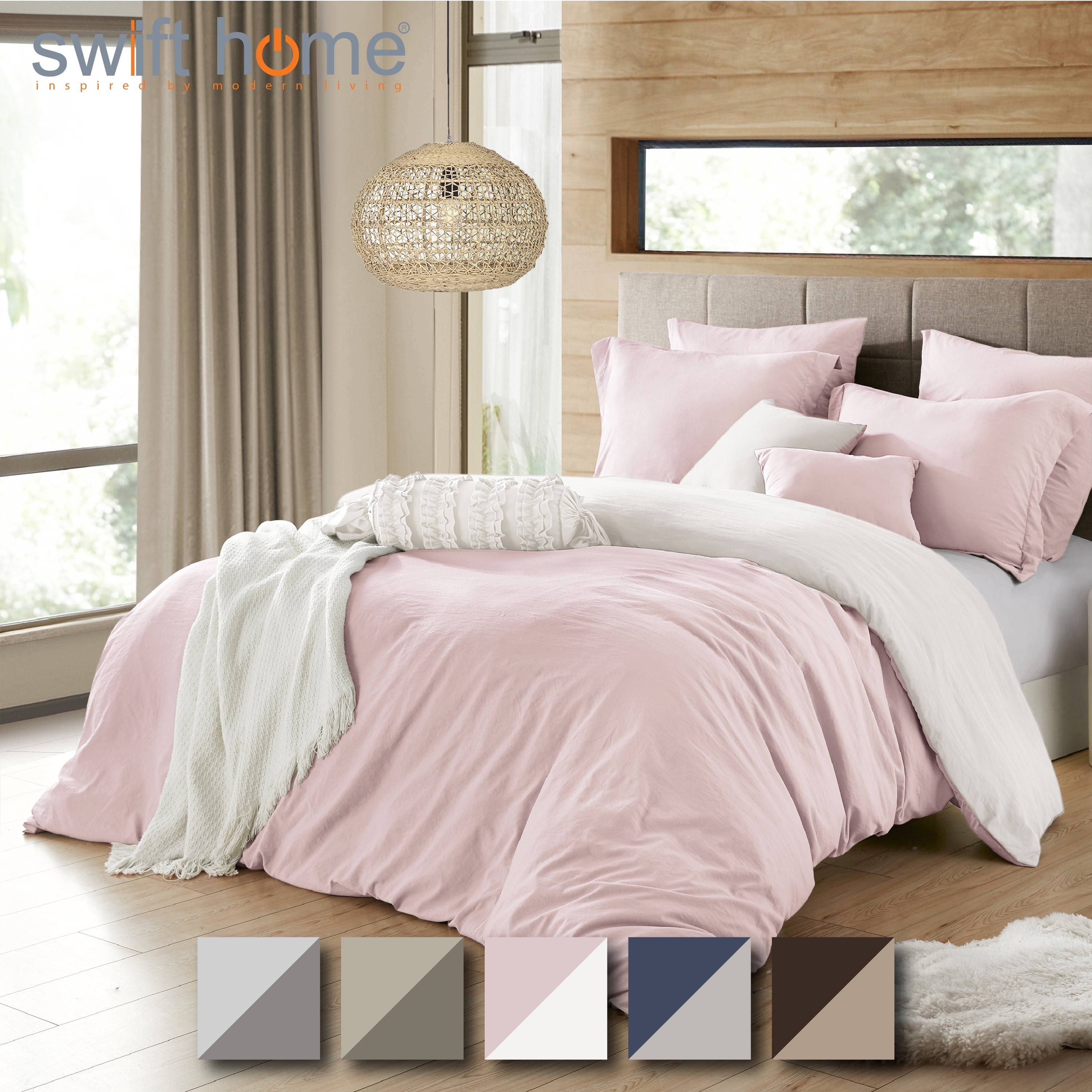 2PC Pink/White Twin/Twin XL (68" x 90") 2 in 1 Reversible Duvet Cover & Sham Set (Comforter not Included)