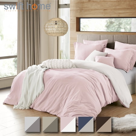 2PC Pink/White Twin/Twin XL (68" x 90") 2 in 1 Reversible Duvet Cover & Sham Set (Comforter not Included)