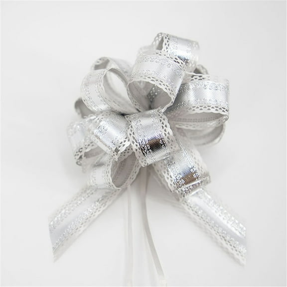 2PC Plastic Ribbon Flower Bowknot Bouquet - 7 Colors for Party, Wedding, Christmas Tree, Gift Wrapping, Home Decoration, Portable Hanging Ornament,Silver