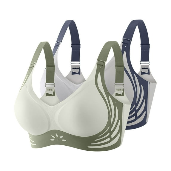 2PC Plus Size Bras for Women No Underwire Full Coverage Everyday Bra Comfortable Wireless Padded Bras Women's Seamless Underwear with Soft Support Comfortable and Breathable Cup Bra Daily Bra