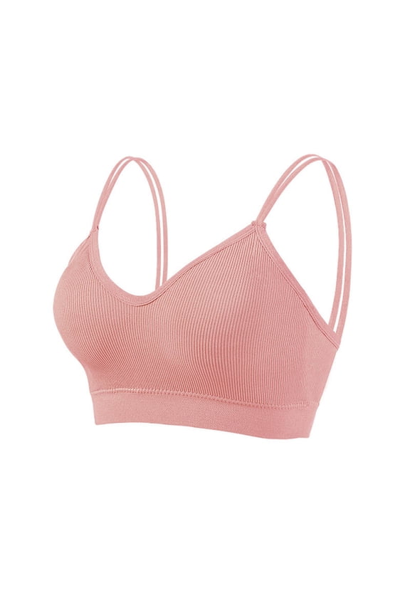 2PC Plus Size Lingerie Double Shoulder Straps off Wraps Pads Sticky Bra,Pink,One Size