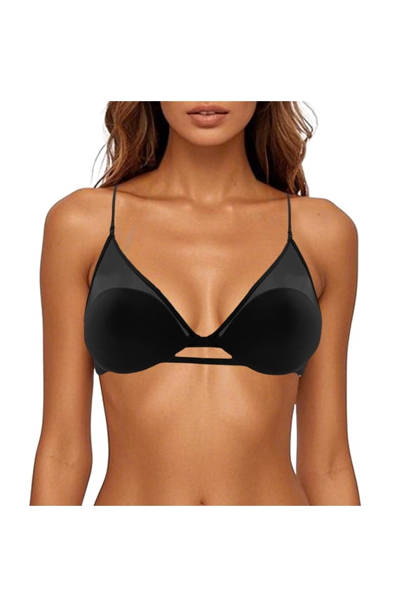 2PC Plus Size Lingerie Solid Color Blouses All Season Triangle Bralette,Black,32