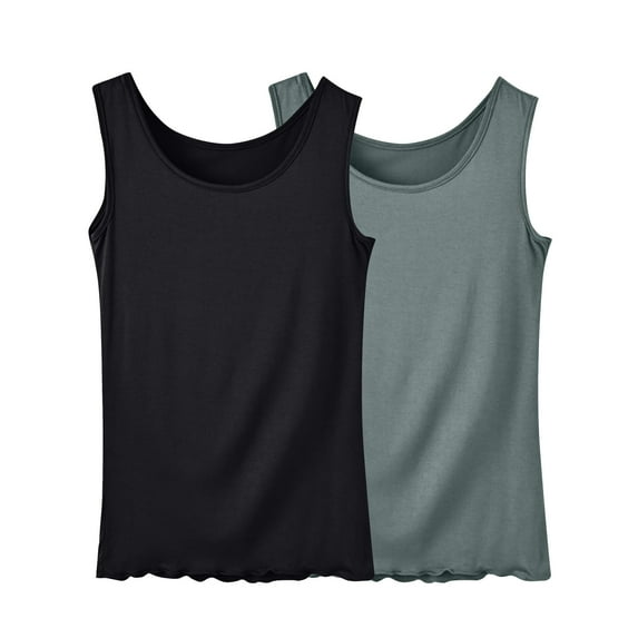 2PC Plus Size Tank Tops for Women Crewneck Sleeveless Shirts Loose Fitted Soft Comfy Tanks Shirt