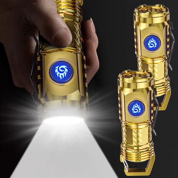 2PC Pocket Flashlights LED Rechargeable Torch, Gold Flashlights High Lumens LED Flashlights, Camping Flash Light Flashlight for Home, Bright Flashlight Handheld Flashlights