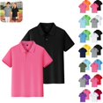 thumbnail image 1 of 2PC Polo Shirts Kids School Uniform Loose Fit Back To School Short Sleeve Button Down Tee Shirts Comfortable Solid Color Pullover for Boys & Girls Pink 9-10 Years, 1 of 6