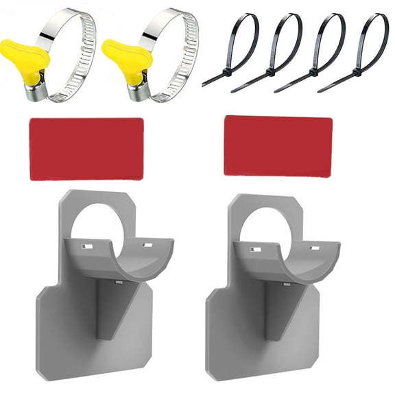 2PC Pool Hose Support Frame with Hose Clamp, Heavy Duty Water Storage Pipe Stand for Swimming Pool Backwash Hose & Garden, Rust-Resistant Metal Hose Bracket Holder, Easy Assembly, Gray