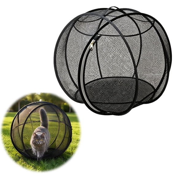 2PC Portable Outdoor Cat Enclosure Mesh Ball Cat Cage, Collapsible Breathable Pet Playpen with Zipper, Lightweight Pops-Up Safe Enclosure for Indoor Lawn Travel