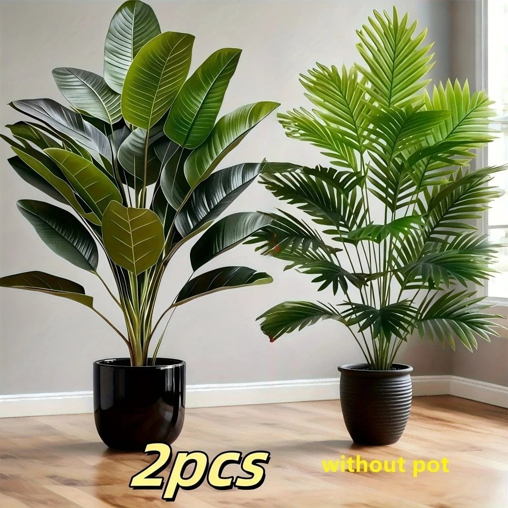 2PC Premium Large Faux Plants Artificial Palm and Banana Tree Set High ...