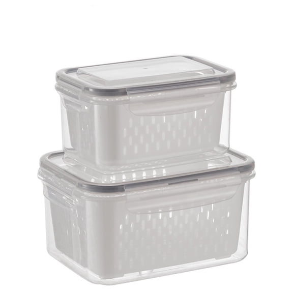 2PC Produce Saver Containers for Fridge with Lid, Washable Food Storage Containers with Removable Colanders, Keep Fruits, Vegetables, Berry, Meat Fresh Longer