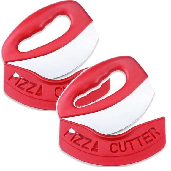 2PC Professional Pizza Cutter Rocker – Gray Stainless Steel Pizza Slicer with Ergonomic Handle, Non-Slip, Protective Sheath – Effortless Cutting for Thick Crusts,pizza cutter