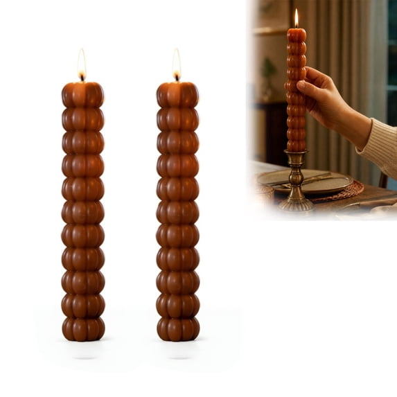 2PC Pumpkin Taper Candles Autumn Halloween Gifts, Pumpkin Shaped Candles, Smokeless Tapered Centerpiece, Halloween Thanksgiving Wedding Home Dinner Party Candlestick Decor