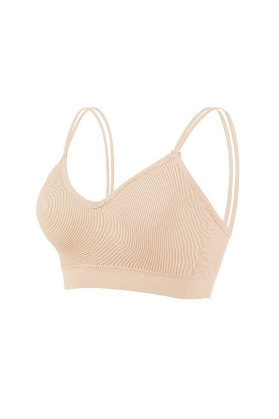 2PC Push Up Bra Double Shoulder Straps off Breast Wraps Breast Pads Wireless Bras for Women,Beige,One Size