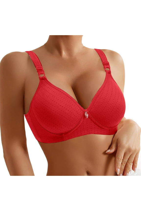 2PC Push Up Bra Front Closure Floral Support Lette Soft Sticky Bra,Red,44