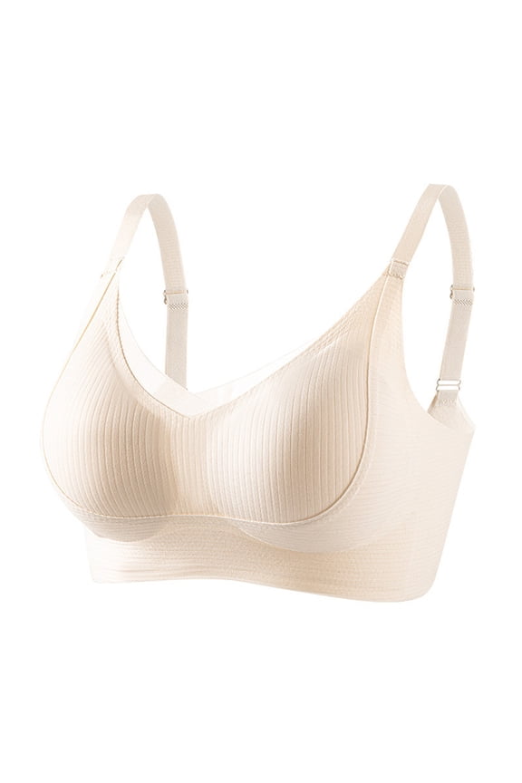 2PC Push Up Bra Lift Fixed Cup Small Chest Gathering Sagging Back Triangle Bralette,Beige,L