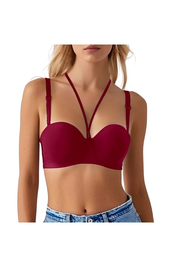 2PC Push Up Bra for Soft Support Breathable Lightweight Smooth Fabric Balconette Bra,Red,32