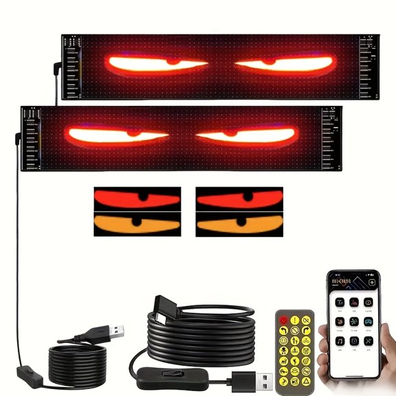 2PC RGB Flexible LED Sign Plus,23" x 5" Programmable Matrix Panel with App Control, IP65 Waterproof Scrolling Text Light for Car Windshield, Store, Concert