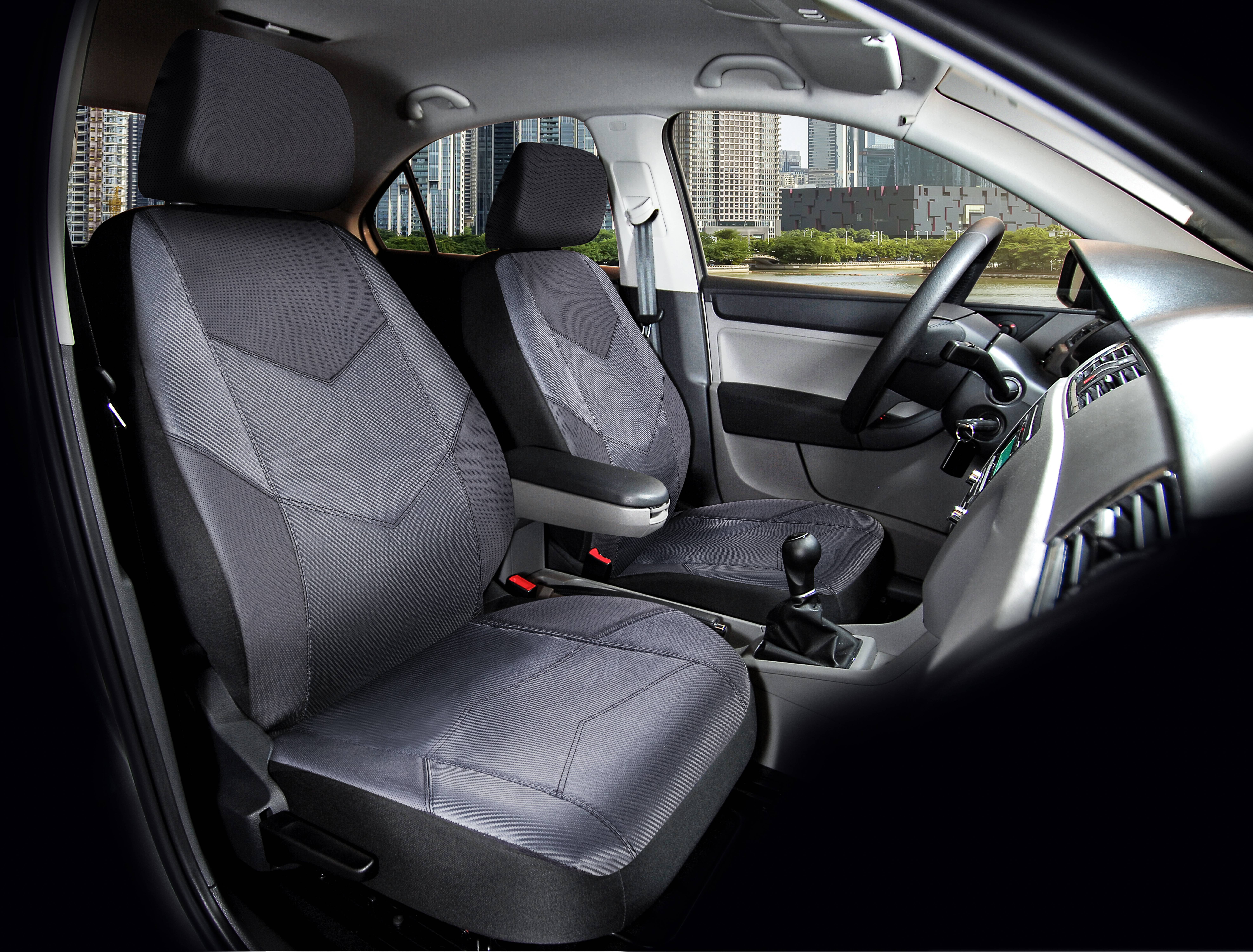Auto Drive 2-Piece Rival Carbon Fiber Premium Leather Car Seat Cover  Black - Universal Fit, 2002SC10