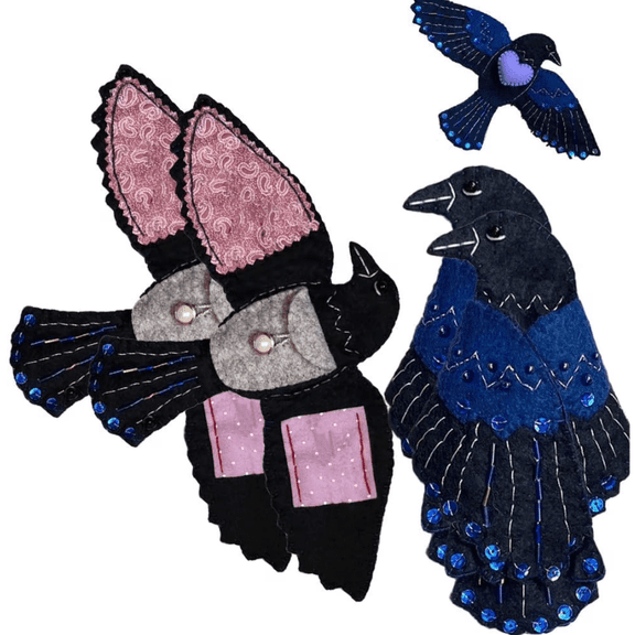 2PC Raven’s Keepsake – Guardian of Stitches Handmade Felt Sewing Organizer, Crow Needle Holder with Scissor Pocket, Pin Cushion Wings, Portable Craft Storage for Quilting & Embroidery
