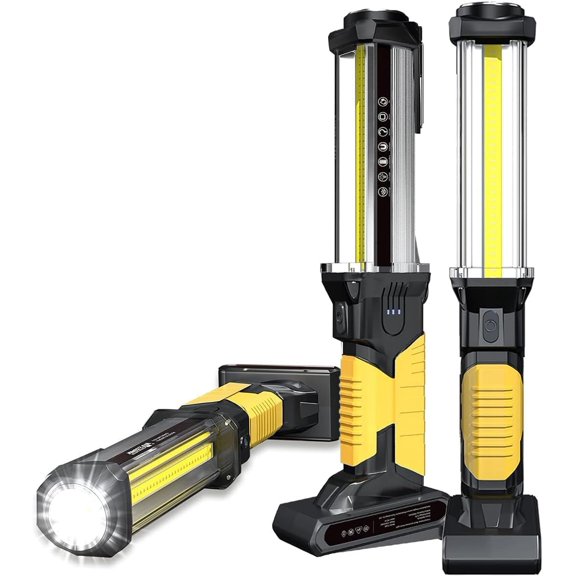  2PC Rechargeable 1500LM COB LED Work Light-Magnetic Hands-Free Trouble Light with Hook, IPX4 Waterproof for Garage Repair, Mens Fathers Gifts-Emergency Light Tool for Men (Yellow)