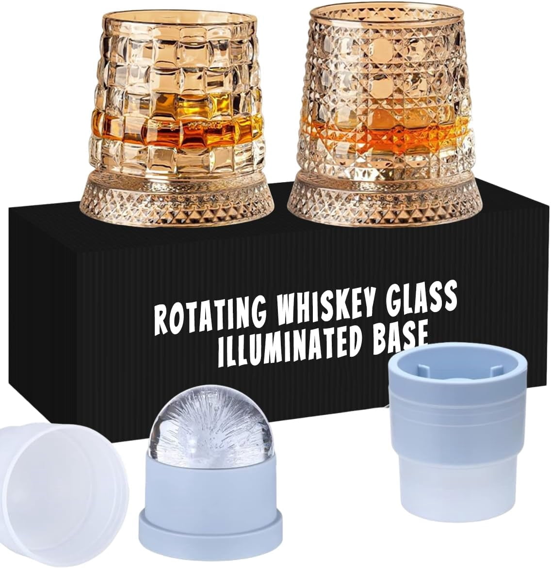 2PC Rotating Whiskey Glass, Whiskey Glasses Set Rotatable Old Fashioned ...