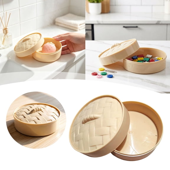 2PC Round Dumpling Storage Box with Lid, Small, Lightweight, Portable, DIY Craft Display & Containers Case, Realistic Steamer Style, Storage of Earrings, Rings and Bracelets