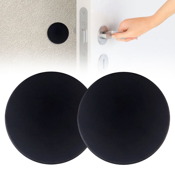 2PC Round Silicone Door Handle Bumper, 1.97 in Self Adhesive Wall Protector Stopper, No Drill Furniture Anti Collision Guard, Door Shock Absorbing Pad, Reusable Silicone Door Stopper,Black