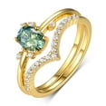 thumbnail image 1 of 2PC S925 Silver 1CT Green Moissanite Ring Set Wedding Ring with Accent Stones Brilliant Shine Comfortable Fit Women Wedding Bridal Set Valentine's Day Gift, 1 of 2
