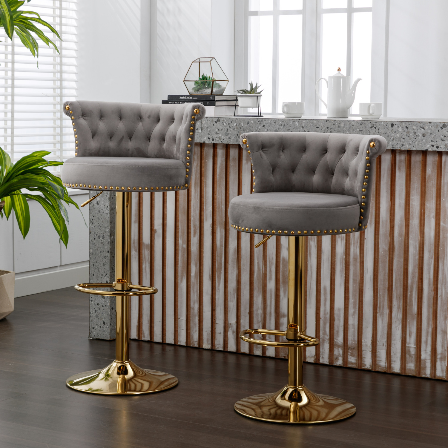 2PC/SET COOLMORE Adjustable Swivel Bar Stools Set of 2 Sleek Counter