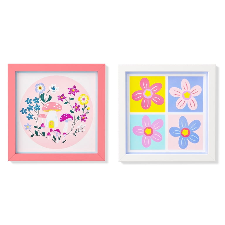 Mainstays Kids Flowers and Mushrooms 2-Piece Framed Wall Art Set
