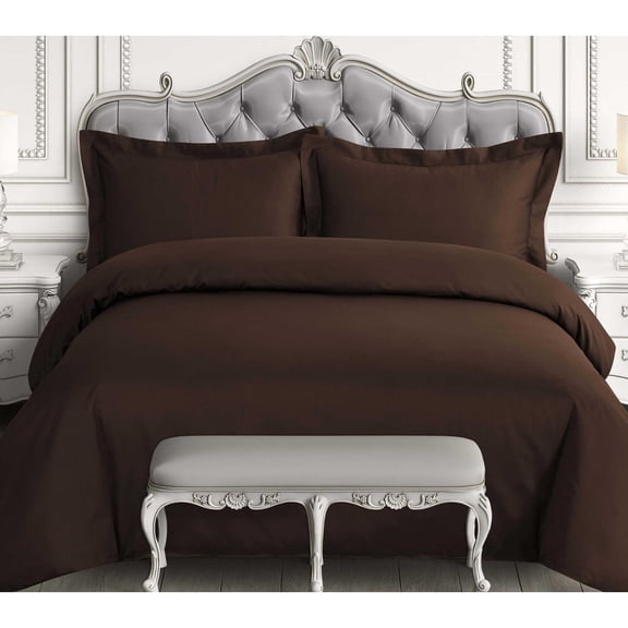 2PC SET SOLID CHIC DUVET COMFORTER BED DRESSING TOP COVER BEDROOM MODERN DÉCOR- Twin Brown