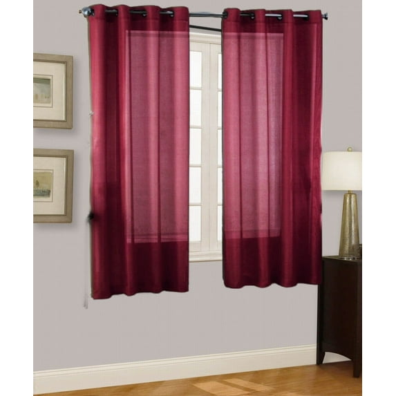 2PC SOLID SHEER INDOOR PANEL 8 GROMMETS WINDOW CURTAIN VERSATILE RUBY SEE THRU