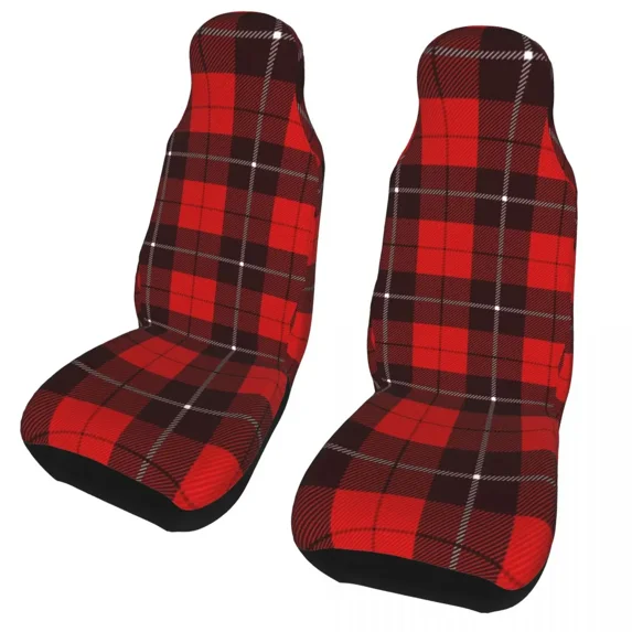 2PC SUV RV Van Truck Any Fit Covers Seat Car Geometric Texture Print 3D Cover Seat Auto Front Pattern Christmas Plaid Buffalo