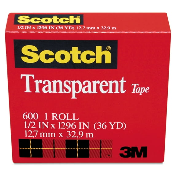 2PC Scotch Transparent Tape, 1\\" Core, 0.5\\" x 36 yds, Transparent