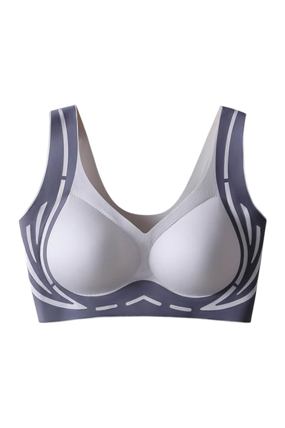 2PC Seamless Bras for Women Back Lift Support Fixed Cup Pair Sagging Folding Sticky Bra,Blue,XXL