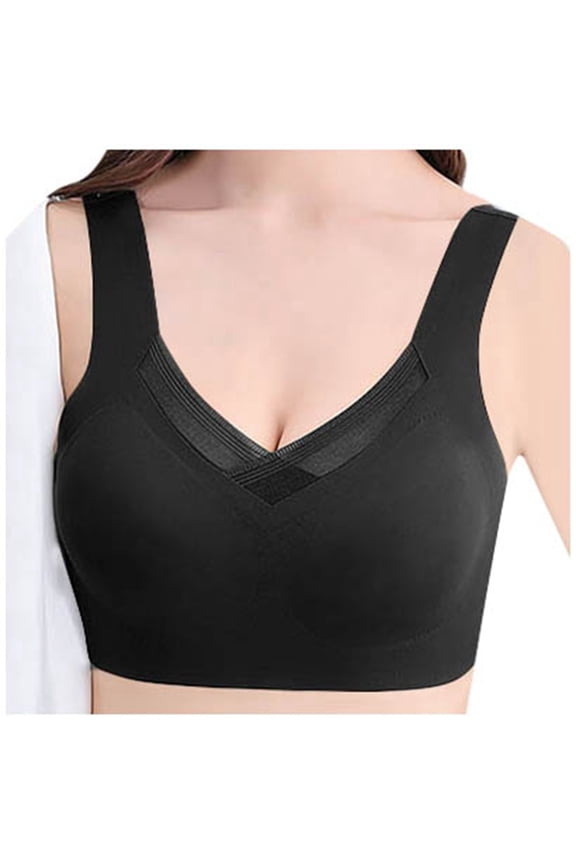 2PC Seamless Bras for Women Thin Mesh Gathering Back of Complementary Sticky Bra,Black,XL