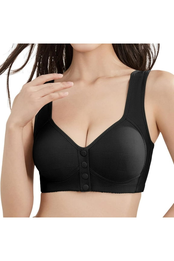 2PC Seamless Bras for Women without Middle Elderly Front Button Sag Mom Balconette Bra,Black,40