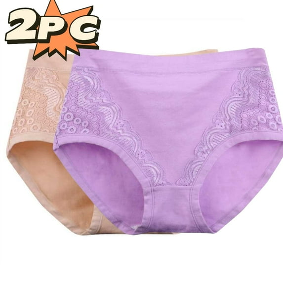 2PC Seamless Underwear for Women New Women's Solid Lace Plus Size High Waist Leak Proof Cotton Crotch Shorts Underwear Panties Multicolor 5XL