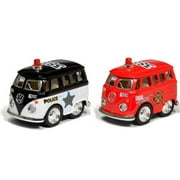 2PC Set 2" Kinsfun Volkswagen Little Van Police/Fire Fighter Diecast Toy Car Pull Action