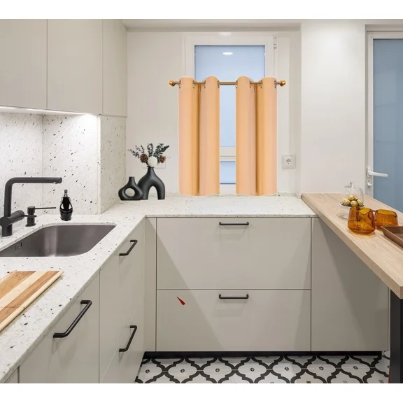 2PC Set GHL30 Gold Versatil Grommet Thermal Blackout Window Tier Short Curtain Unlined Panel 28"x36" Each Piece