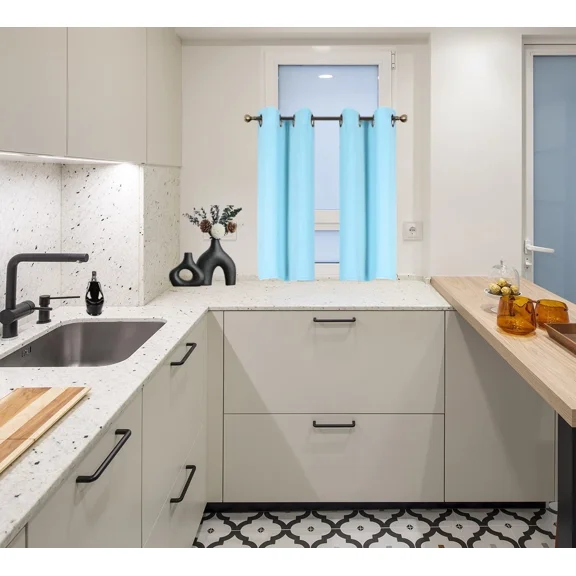 2PC Set GHL30 Light Blue Versatil Grommet Thermal Blackout Window Tier Short Curtain Unlined Panel 28"x36" Each Piece