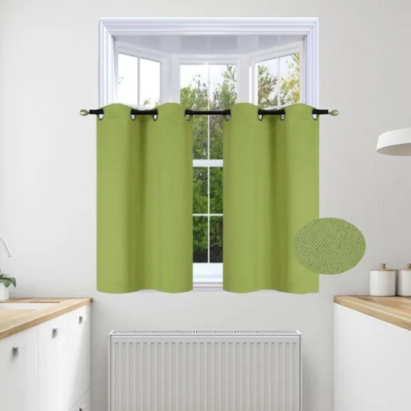 Gorgeous Home Linen 2pc Set Versatil Short Curtain Grommet Thermal Blackout Window Tier Unlined Panels 28"x36" Each Piece Solid Color Lime Green