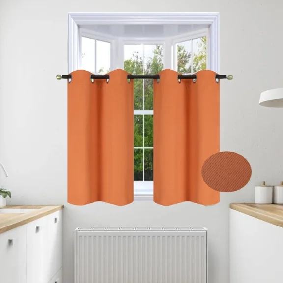 Gorgeous Home Linen 2pc Set Versatil Short Curtain Grommet Thermal Blackout Window Tier Unlined Panels 28"x36" Each Piece Solid Color Orange
