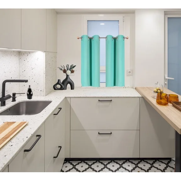 2PC Set GHL30 Teal Versatil Grommet Thermal Blackout Window Tier Short Curtain Unlined Panel 28"x36" Each Piece