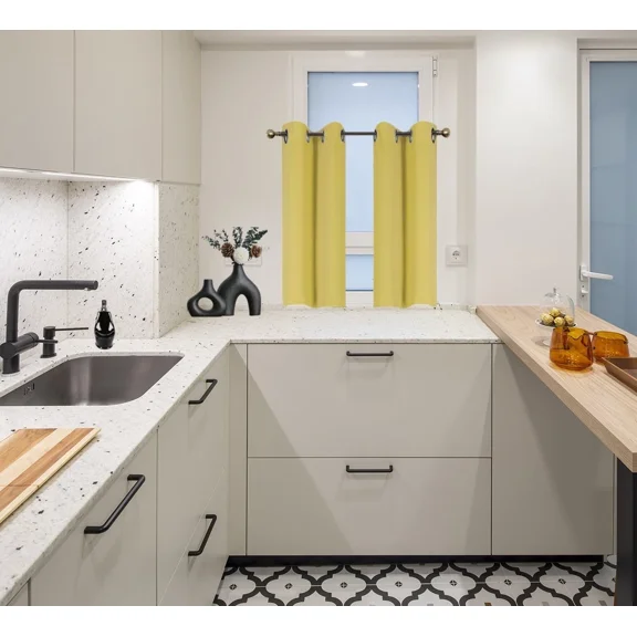 2PC Set GHL30 Yellow Versatil Grommet Thermal Blackout Window Tier Short Curtain Unlined Panel 28"x36" Each Piece