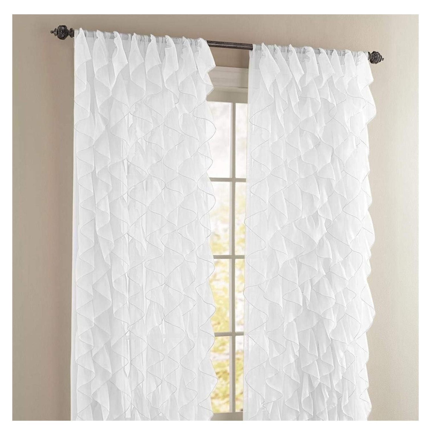 MHSHZLJZK Sheer Voile Ruffled Curtain Panels, White, 50" x 84", 2 Panels