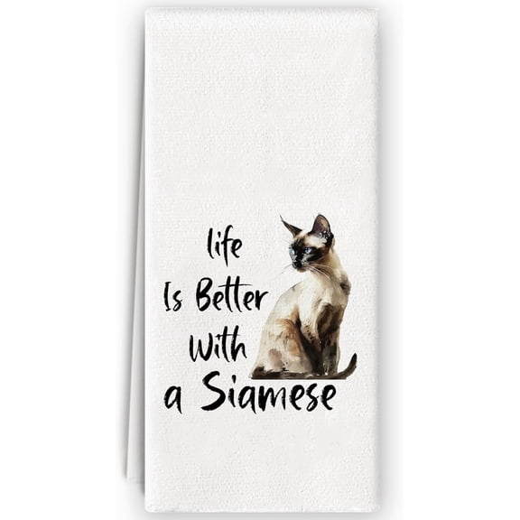 2PC Siamese Cat Kitchen Towels - Siamese Gifts for Cat Lovers, Siamese Kitchen Decor, Life is Better with a Siamese Hand Towels for Bathroom Kitchen Decorative, 16x24 Inch